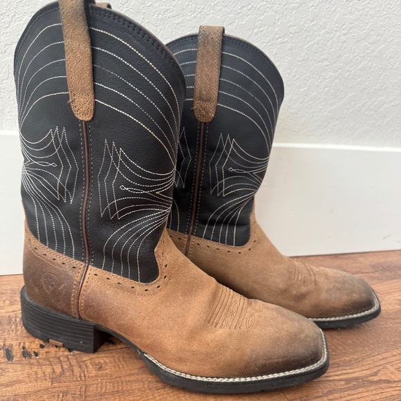 Ariat Sport Wide Square Toe Cowboy Boot Barley Brown Matte Black Size 11D 11 - Picture 1 of 8